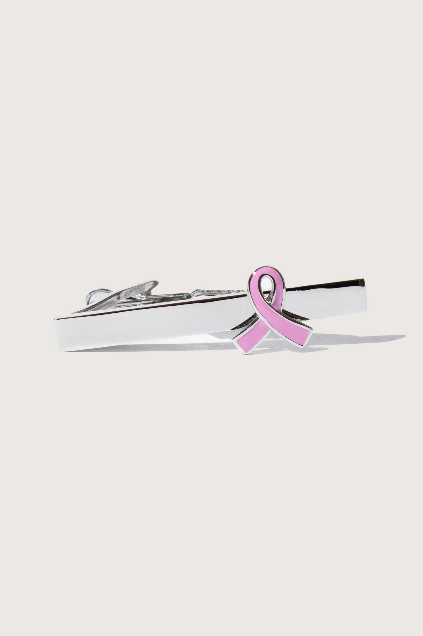 Lazo Rosa Cáncer de Mama Clip de Corbata Plateado