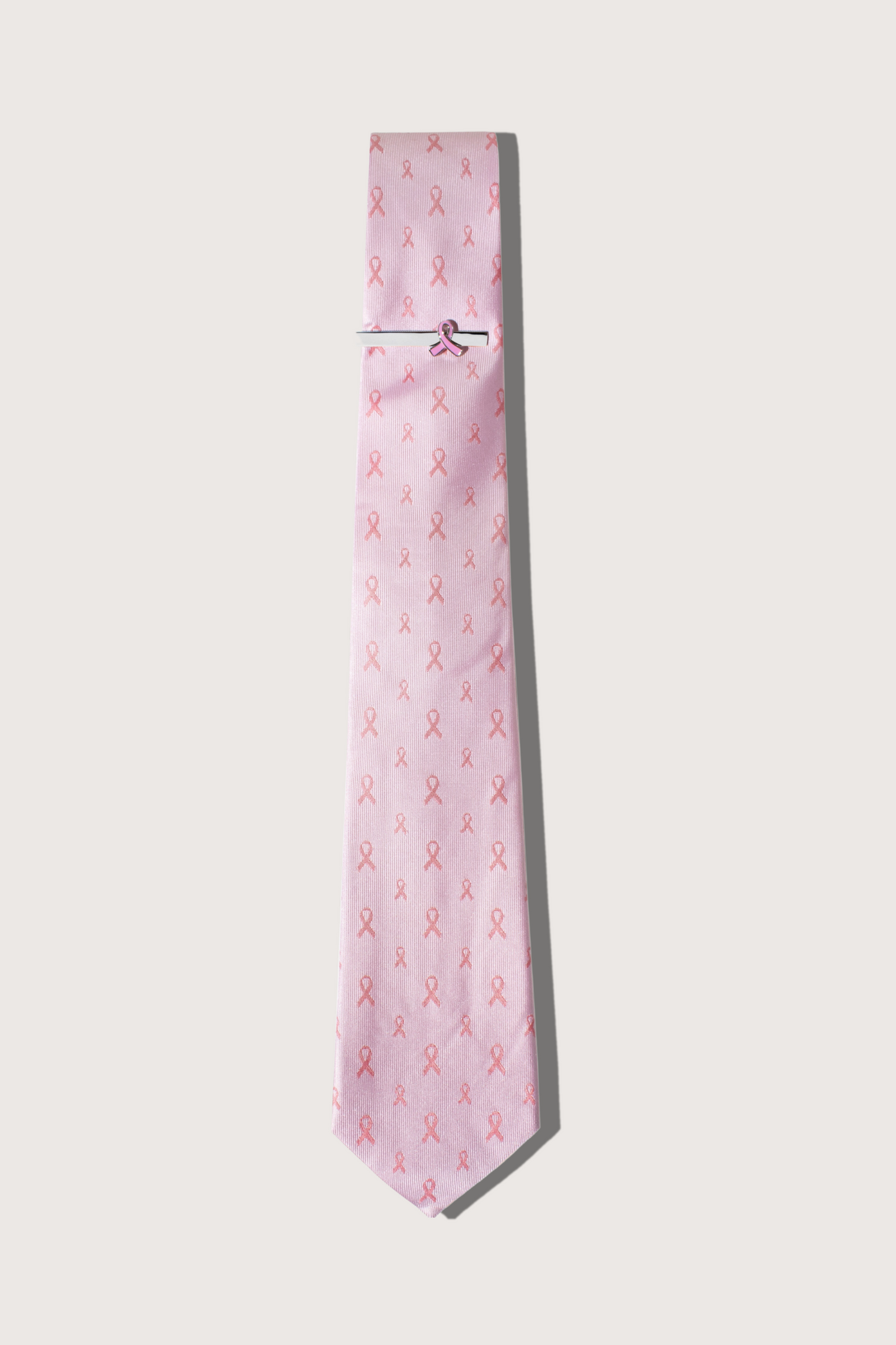 Lazo Rosa Cáncer de Mama Clip de Corbata Plateado