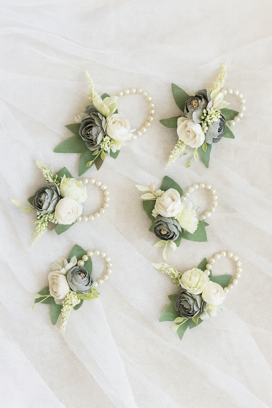 Corsage Flores Artificiales Pulsera con Perlas