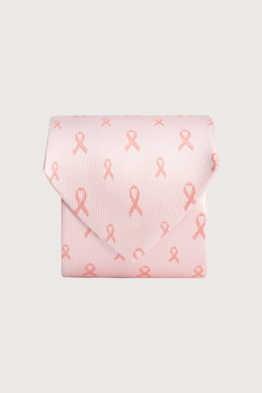 Corbata Lazo Rosa Cáncer de Mama 100% Seda Microbordada