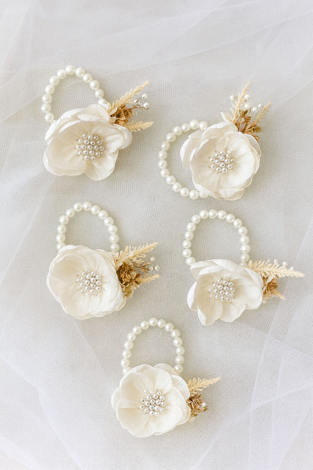 Corsage Flores Artificiales Pulsera con Perlas