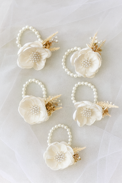 Corsage Flores Artificiales Pulsera con Perlas