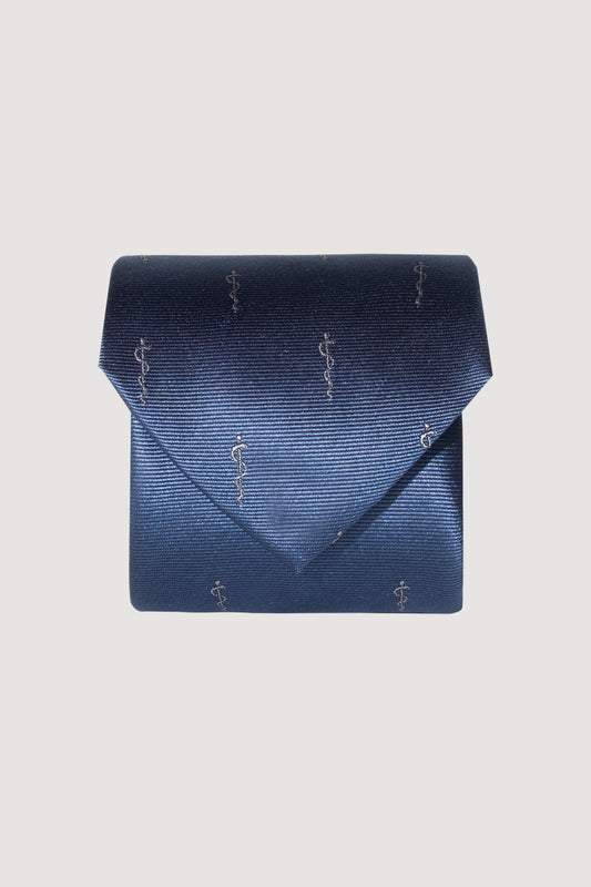 Corbata Vara de Esculapio Azul 100% Seda Microbordada