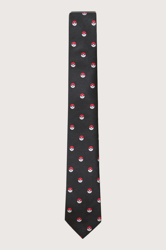 Corbata Pokeball Negro Microbordada Poliester