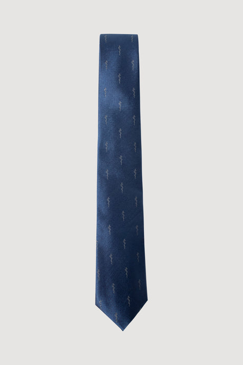 Corbata vara de esculapio azul 100% seda microbordada