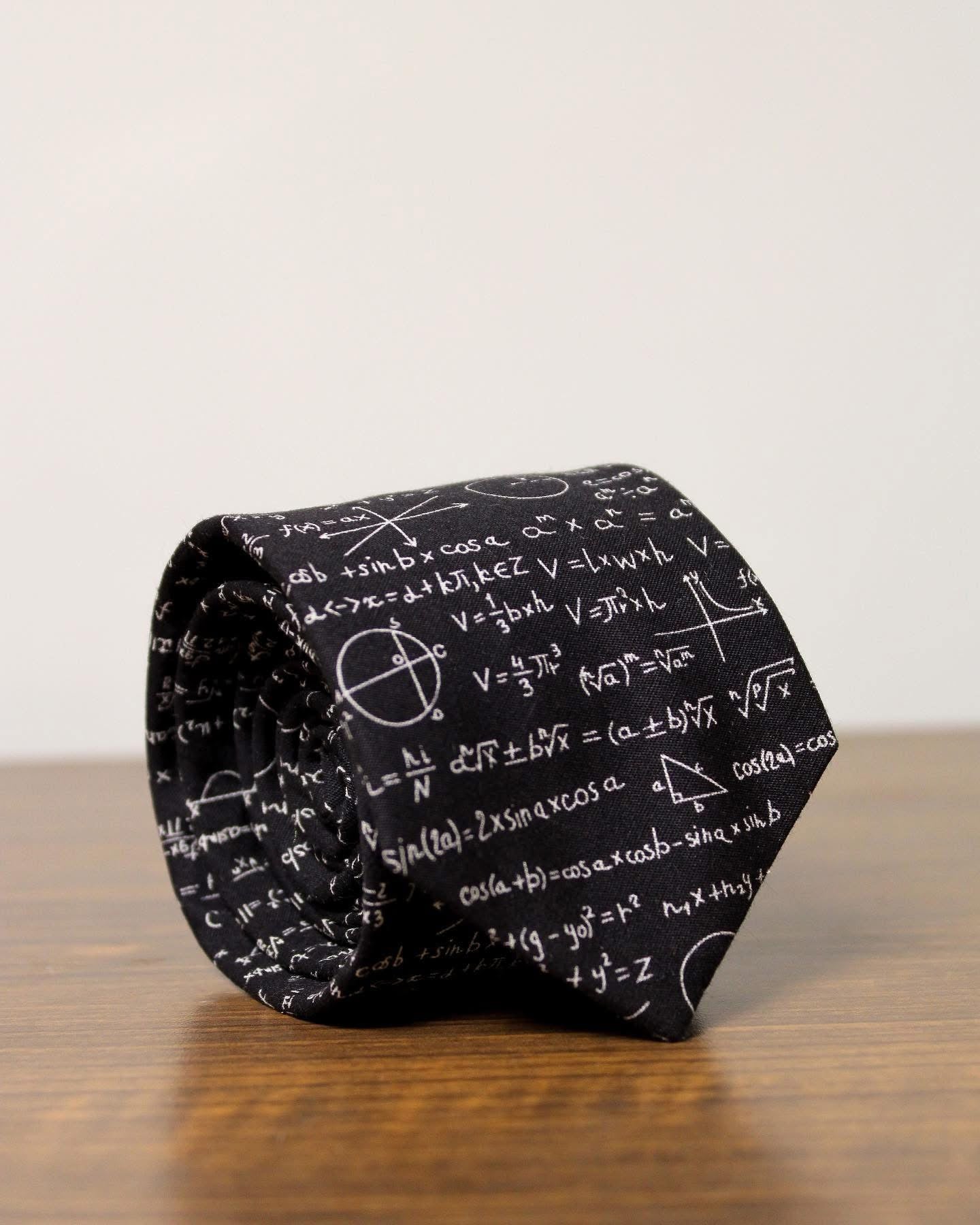Corbata Ecuaciones Negra Algodón Estampado
