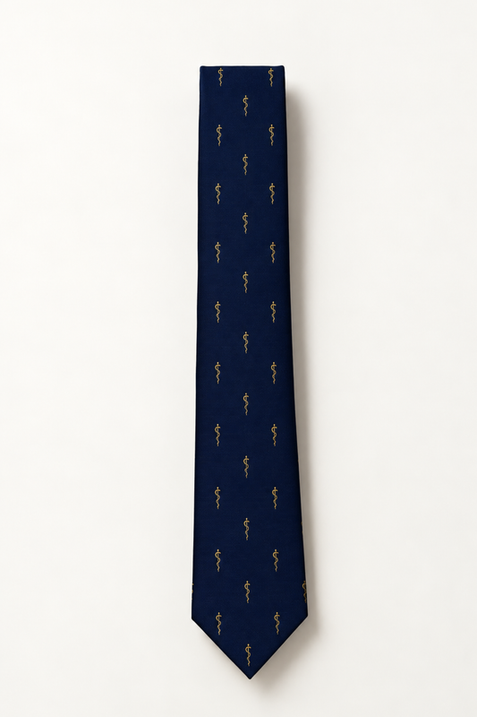 Vara de Esculapio Corbata Azul con Dorada Microbordada Poliéster