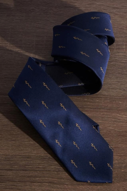 Vara de Esculapio Corbata Azul con Dorada Microbordada Poliéster