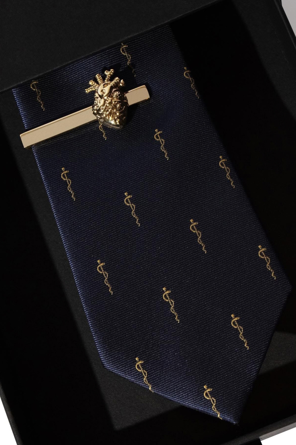 Vara de Esculapio Corbata Azul con Dorada Microbordada Poliéster