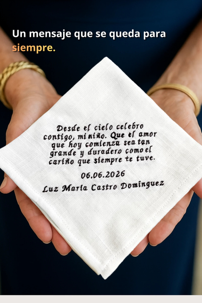 Pañuelo Lágrimas Lino Bordado con Frase Personalizada